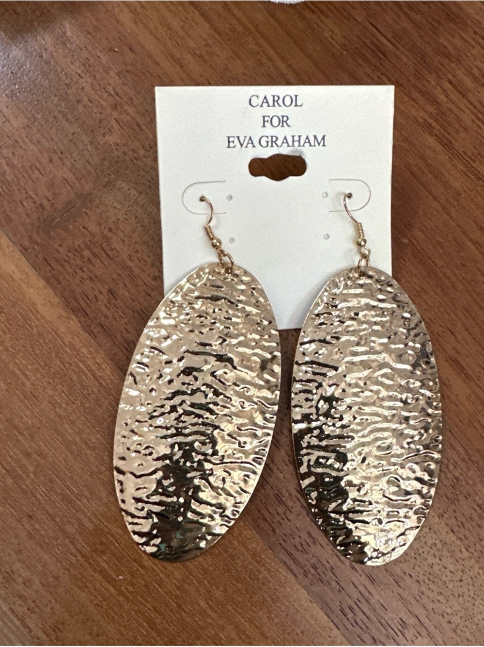 Gold Hammered Oval Drop Earrings